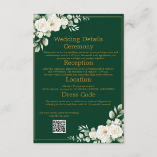 Emerald Winter Elegant Floral Wedding Details QR エンクロージャーカード