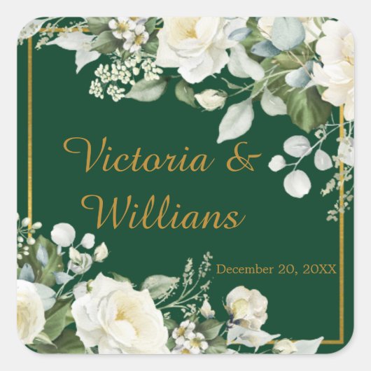 Emerald Winter Elegant Gold Floral Envelope Seal スクエアシール (正面)