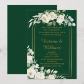 Emerald Winter Elegant Gold Floral Luxury Wedding 招待状 (正面/裏面)