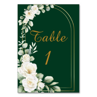 Emerald Winter Elegant Gold Floral Wedding テーブルナンバー