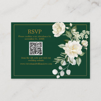 Emerald Winter Elegant Gold Floral Wedding Respons エンクロージャーカード