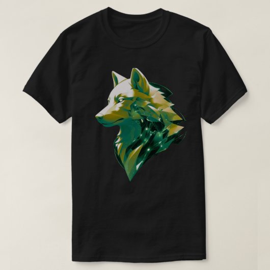 Emerald Wolf Geometric Cosmic Animal Art Tシャツ (デザイン正面)