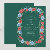 Emerald Wreath Floral Romance Wedding 招待状 (正面/裏面)