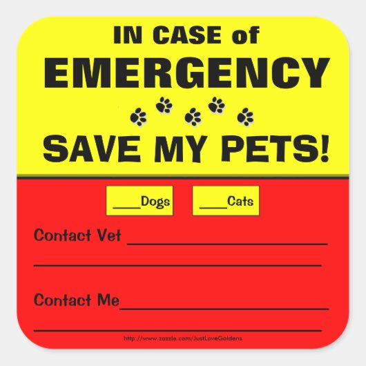 Emergency Alert 救 My Pets  Stickers スクエアシール (正面)