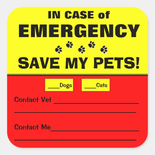 Emergency Alert 救 My Pets  Stickers スクエアシール (正面)