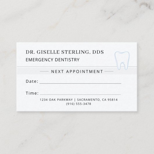 Emergency Dentistry Dentist Tooth Appointment Card 名刺 (正面)