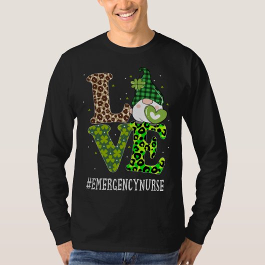 Emergency Nurse Love St Patricks Day Gnome Leopard Tシャツ (正面)