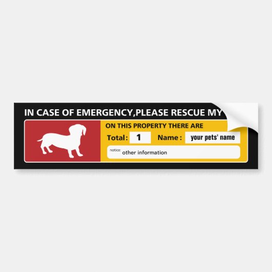 Emergency Sticker (dachshund) バンパーステッカー (正面)