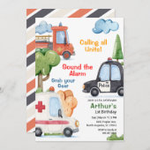 Emergency Vehicles Any Age Birthday 招待状 (正面/裏面)