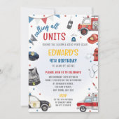 Emergency Vehicles Birthday Invite - Police, Fire 招待状 (正面)