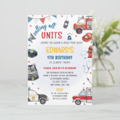 Emergency Vehicles Birthday Invite - Police, Fire 招待状 (スタンド正面)