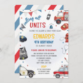 Emergency Vehicles Birthday Invite - Police, Fire 招待状 (正面/裏面)