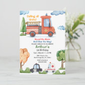 Emergency Vehicles Firetruck Birthday 招待状 (スタンド正面)