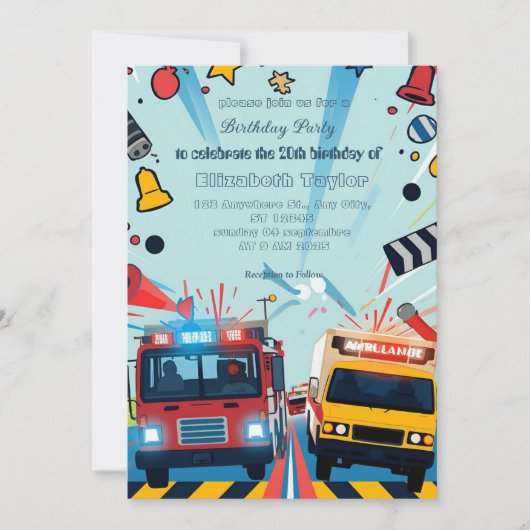 Emergency Vehicles party invitation 招待状 (正面)
