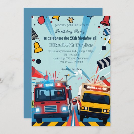 Emergency Vehicles party  invitation    招待状 (正面/裏面)