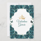 Emerland Green Dress Quinceañera 15 Anos Gold 招待状 (裏面)