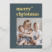 EMERYブルーゴールドフォイルレトロヴィンテージ写真クリスマス 箔シーズンカード (正面)