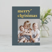 EMERYブルーゴールドフォイルレトロヴィンテージ写真クリスマス 箔シーズンカード (立ち正面)