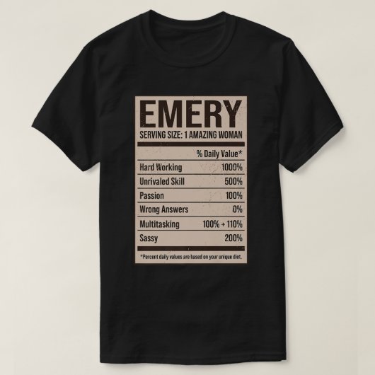 Emery Nutrition Facts Name Nickname Alias Title Fo Tシャツ (デザイン正面)