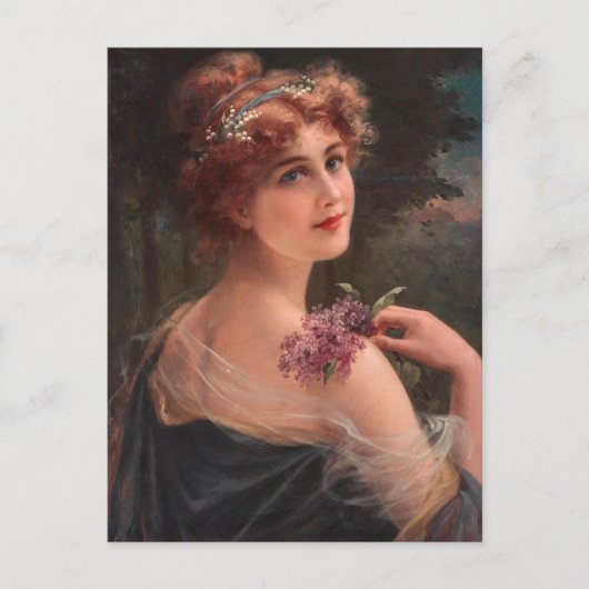 Emile Vernonによる薄紫の断片を持つ若い女性 ポストカード (正面)