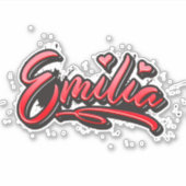 Emilia red Heart Graffiti Aufkleber Sticker シール (正面)