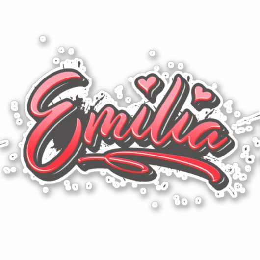 Emilia red Heart Graffiti Aufkleber Sticker シール (正面)