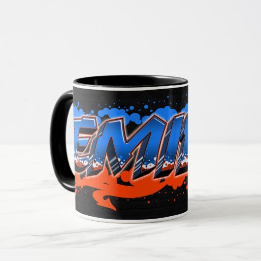 Emilio Vorname Name Graffiti blue orange Tasse マグカップ (正面左)