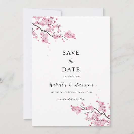 EMILY Cherry blosom Save the Date Template 招待状 (正面)
