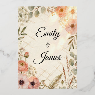 Emily & James ボヘミアン ウォーターカラー ウェディング インビテーション | 箔招待状