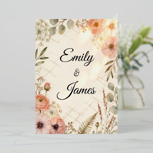 Emily & James Boho Watercolor Wedding Invitation | 箔招待状 (立ち正面)