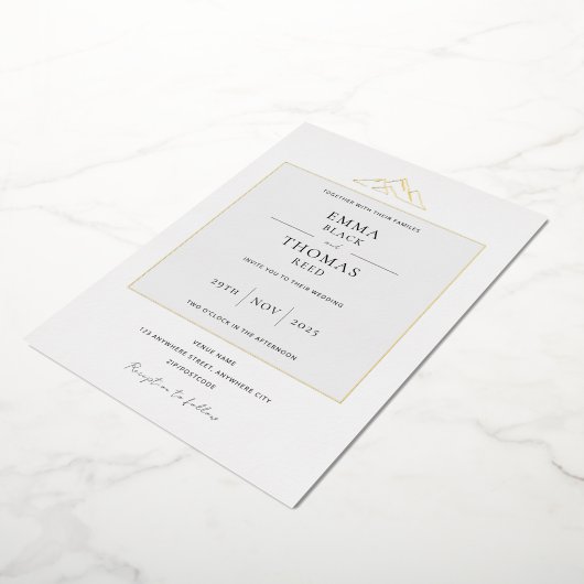 EMMAマウンテンミニマリストドーヴグレーフォイル招待状 箔招待状 (回転した状態)