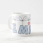 Emma マグカップ かわいい 青い 水玉 個人名 (正面左)
