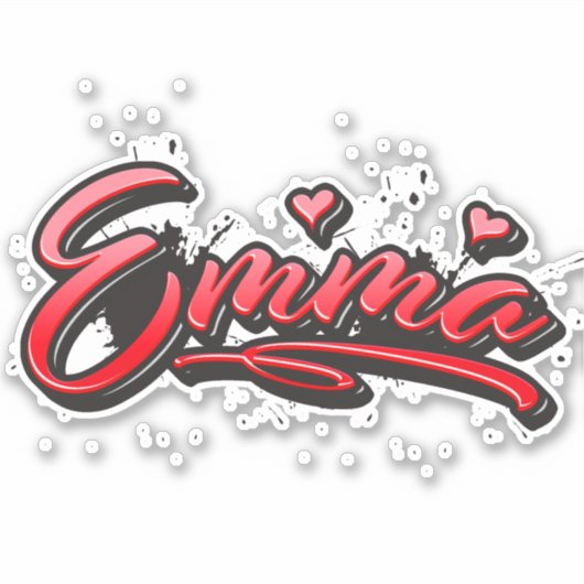 Emma red Heart Graffiti Aufkleber Sticker シール (正面)