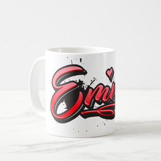 Emma red Heart Graffiti Tasse Kaffeetasse コーヒーマグカップ (正面左)