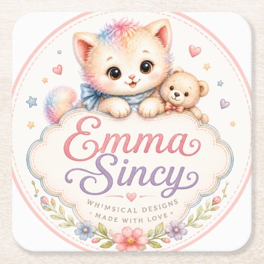 Emma Sincyの幻想的な水彩パーティーコースター スクエアペーパーコースター (正面)
