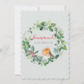 Emmanuel神と米国の水色のリースクリスマス シーズンカード (正面)