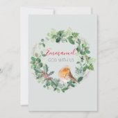 Emmanuel神と米国の水色のリースクリスマス シーズンカード (正面)