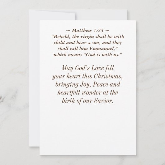 EMMANUEL神は私達と共にいるバイブル写真クリスマス シーズンカード (裏面)