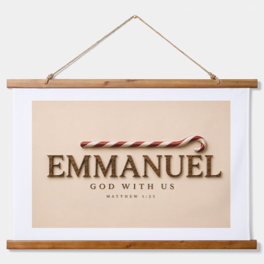 EMMANUEL | マタイによる福音書 1:23 クリスマス | あたたかなクリーム 吊り下げ型タペストリー (正面)
