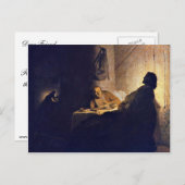 emmausでの夕食。レンブラント・ヴァン・ライジン著 ポストカード (正面/裏面)