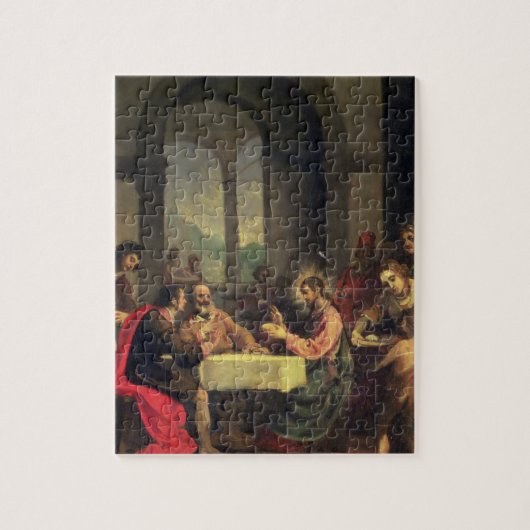 Emmaus、c.1600-05 (パネルの油)の夕食 ジグソーパズル (縦)