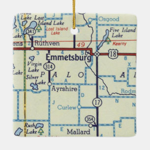 Emmetsburg IAヴィンテージの地図 セラミックオーナメント