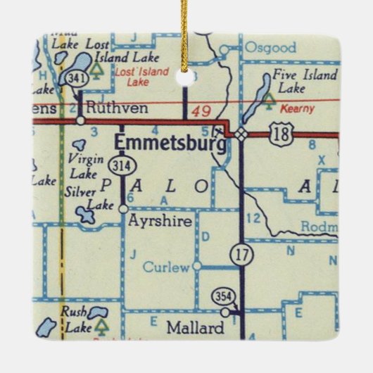 Emmetsburg IAヴィンテージの地図 セラミックオーナメント (裏面)
