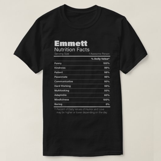 Emmett栄養パーソナライズされた名おもしろい Tシャツ (デザイン正面)