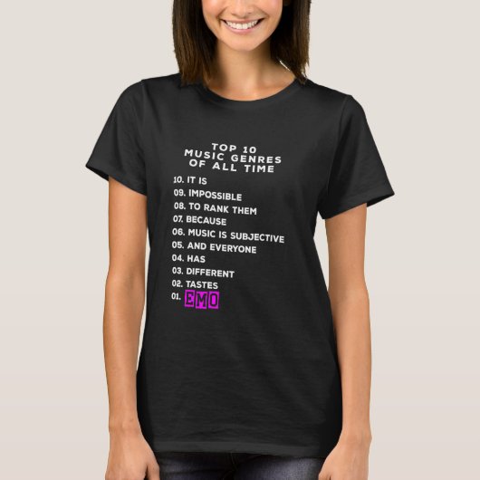 EmoことわざEmocore Music Top 10ランキングエモ Tシャツ (正面)