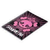 EMOのピンクのスカルの骨が交差した図形のガーリーな螺線形ノート ノートブック (左側)