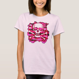 Emoのピンクのスカル及び骨 Tシャツ