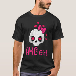 Emoガールピンクスカルとボウタイエモゴシック絵文字 Tシャツ