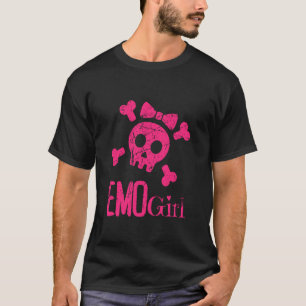 Emoガールピンクスカルとボウタイエモゴシック絵文字 Tシャツ