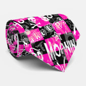 Emoシーンピンクチェックグラフィティ ネクタイ (ロール)